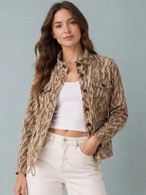Animal Print Jacket Utility with Shimmer  Size 14/ Chicos 2.5
